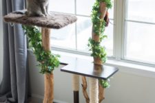 DIY realistic cat tree with branches and rocks downside