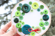 DIY colorful button wreath Christmas ornament