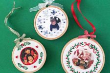 DIY embroidery hoop Christmas ornaments with photos