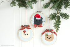 DIY sewn cat embroidery hoop ornaments for Christmas