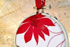 DIY fast thrift fabric embroidery hoop Christmas ornament