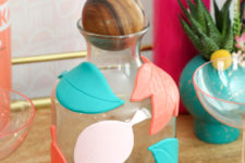 DIY decanter decorated with polymer clay leaves