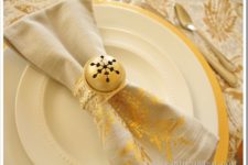DIY large jingle bell napkin rings for Christmas table settings