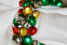 DIY colorful jingle bell napkin rings for Christmas