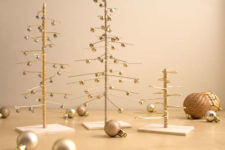 DIY wire and jingle bell Christmas trees in metallics
