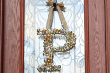 DIY jingle bell Christmas monogram wreath