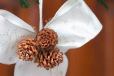 DIY chic pinecone and ribbon bow Christmas ornaments