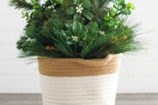 DIY fresh greenery, berries and evergreens arrangement for Christmas