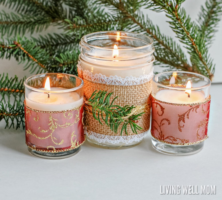 DIY Christmas pine and frankincense scented candles (via livingwellmom.com)