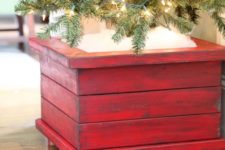DIY red Christmas tree stand box of wood