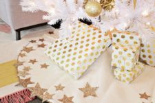 DIY glitter star white Christmas tree skirt