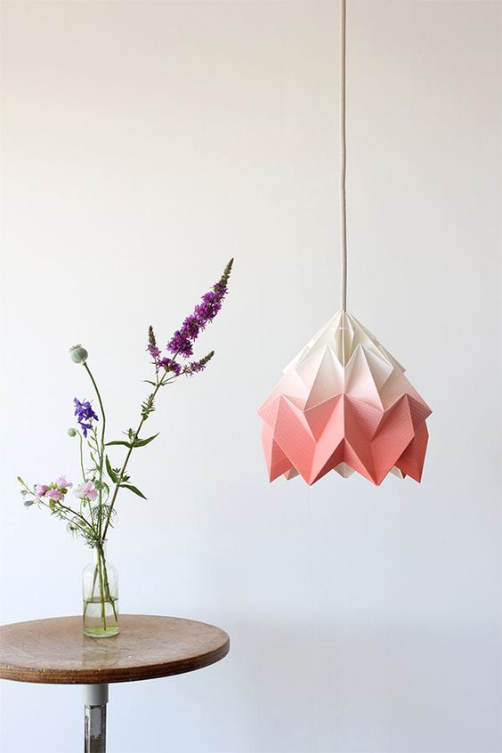 an origami ombre coral lampshade is a super cool option combining severla decor trends in one