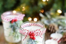 DIY peppermint essential oil jar candles for Christmas
