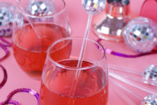 DIY disco ball drink stirrers for holiday parties