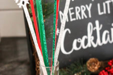 DIY holiday drink stirrers and glass markers in one