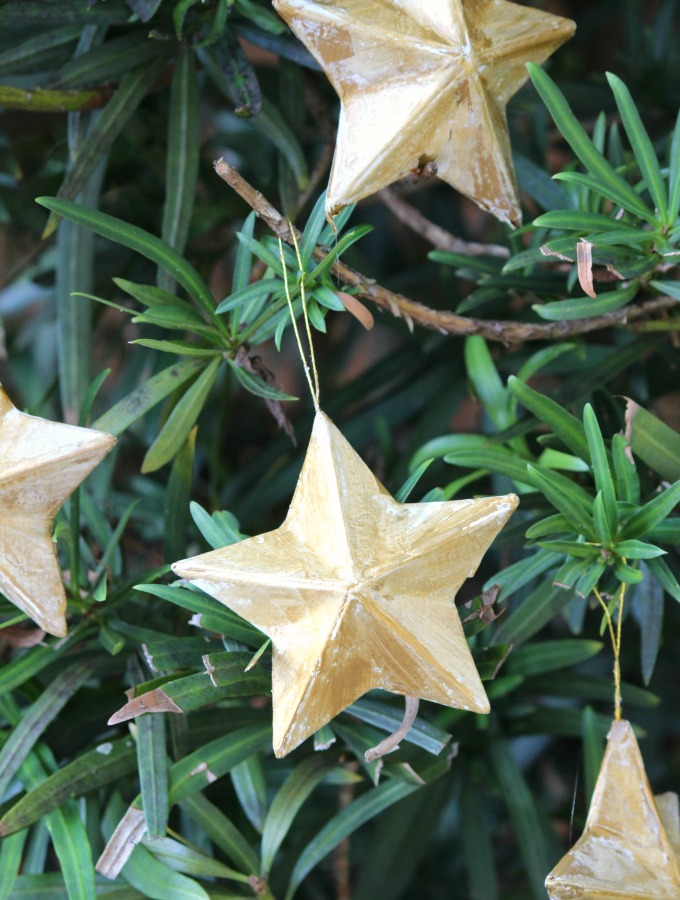 DIY vintage paper mache star Christmas ornaments