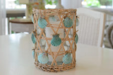 DIY jute and decorative seashell candle holder