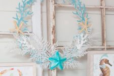 DIY delicate and intricate beach Christmas wreath with star fish