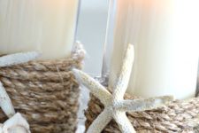 DIY rope wrapped candle holders with star fish