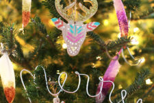 DIY hand-painted boho chic Christmas ornaments in bold colors