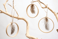 DIY hoop and feather Christmas ornaments