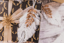 DIY boho lux macrame feather Christmas ornaments
