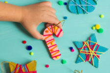 DIY yarn wrapped candy cane Christmas ornaments