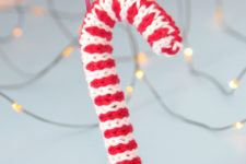 DIY knit candy cane Christmas ornament