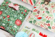 DIY no sew colorful fabric gift bags for Christmas
