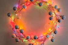 DIY colorful modern Christmas wreath with ornaments