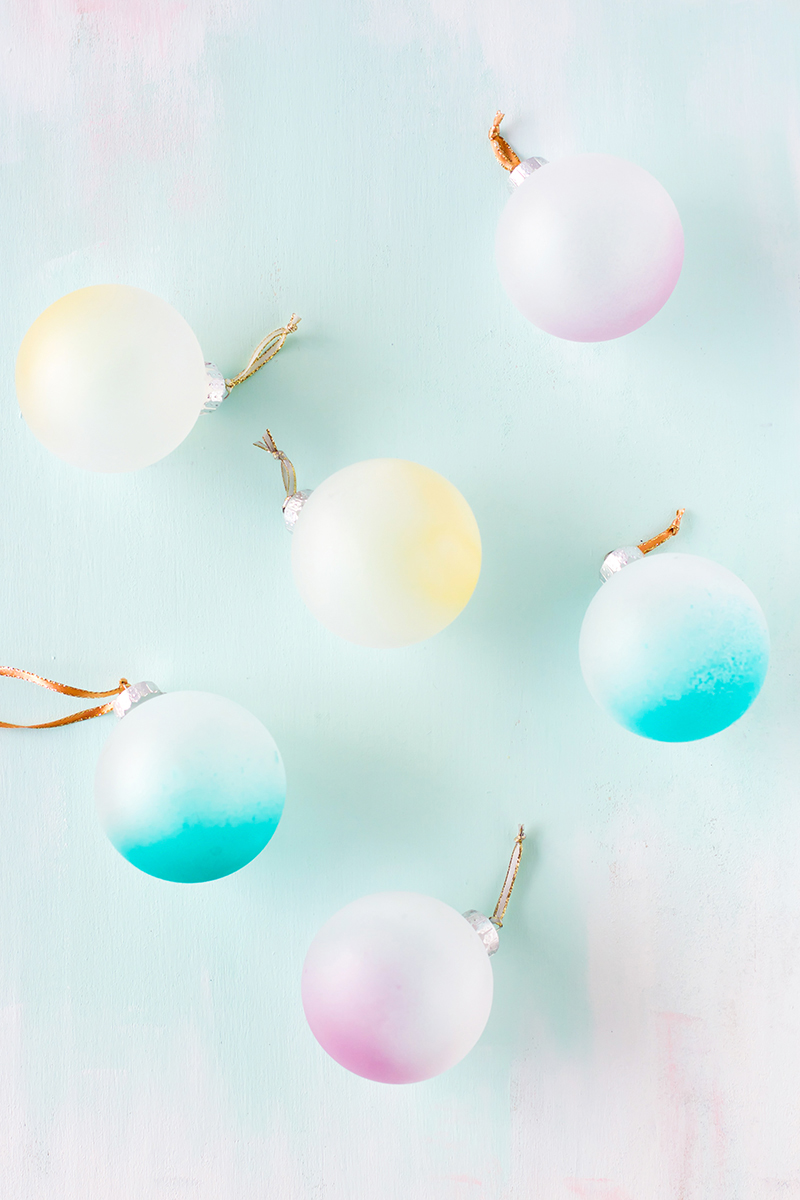 DIY ombre Christmas ornaments of frosted ones