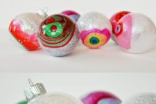 DIY colorful and glitter marble Christmas ornaments
