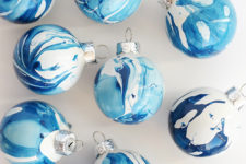 DIY indigo marble Christmas ornaments