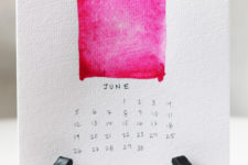 DIY bright watercolor swatch desktop calendar