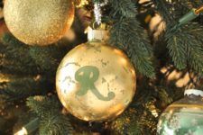 DIY gold leaf monogrammed Christmas ornaments