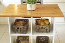 03 IKEA Kallax kitchen island with open storage and baskets for more comfort is a cool DIY