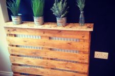 07 grab a pallet, give it stain and make a simple and modern screen to cover your radiator
