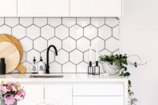 scandinavian kitchen design with hexagon tiles