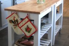 16 a modern rustic kitchen island made of 2 IKEA Bekvam carts on casters is a comfy mobile piece