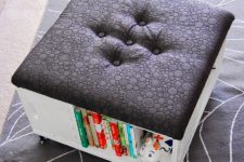 DIY storage ottoman with an upholstered top
