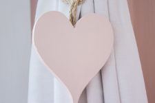 DIY blush heart curtain ties for Valentine’s Day