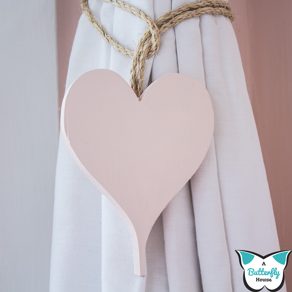DIY blush heart curtain ties for Valentine's Day (via abutterflyhouse.com)