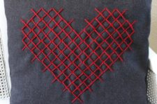 DIY cross stitch heart pillow for Valentine’s Day