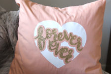 DIY pink glitter FORVER EVER pillow