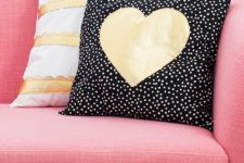DIY polka dot gold heart pillow