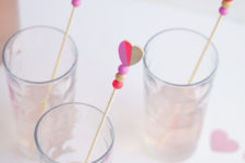 DIY colorful heart drink stirrers with beads