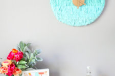 DIY ombre fringe wall clock in turquoise