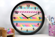 DIY super colorful washi tape wall clock