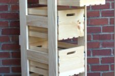 DIY wooden crate cabinet with sliding drawers