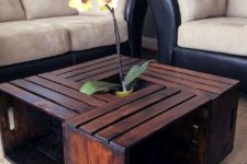 DIY crate coffee table and shelf in one